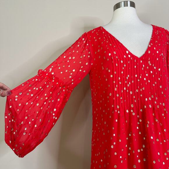 Lilly Pulitzer | Silk Cleme Red Gold Polka Dot Balloon Sleeve Shift Dress 8 EUC - Picture 4 of 13